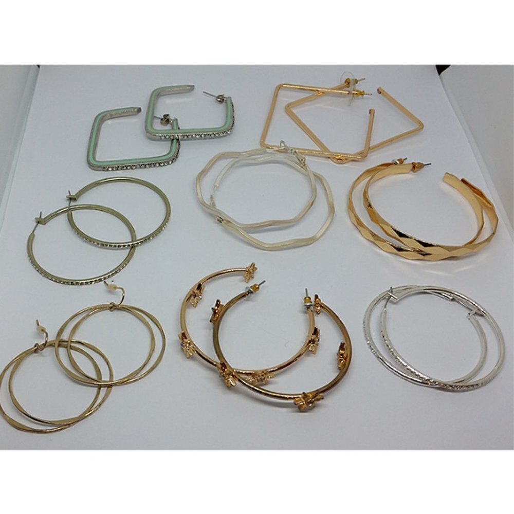 𝅺Huge bundle lot 8  trendy geometric round hoops earrings statement size.